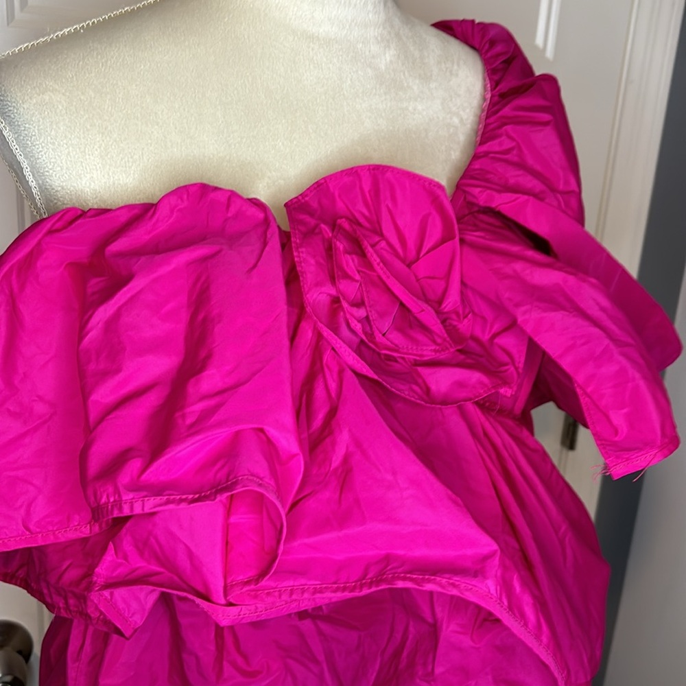 Zara Fuchsia Pink 3D ROSE RUFFLED ASYMMETRIC TOP - Picture 9 of 12
